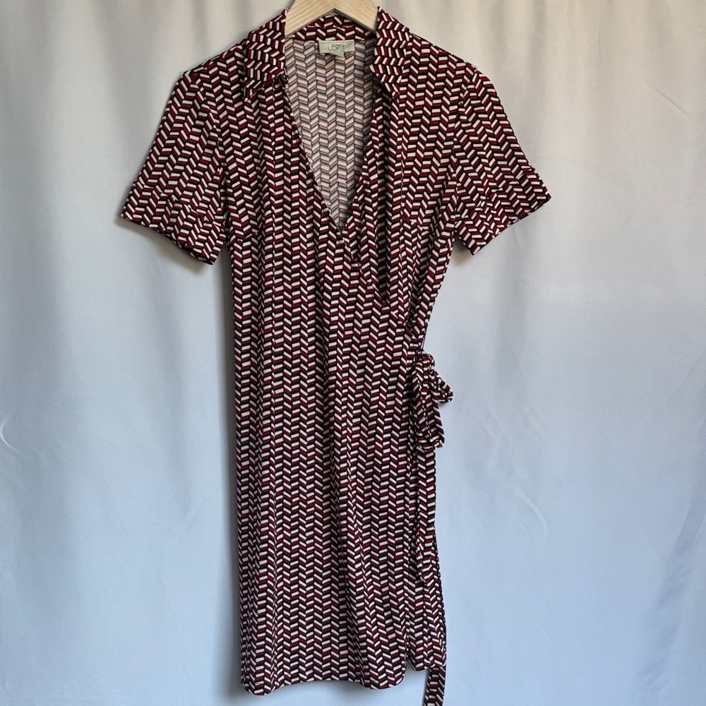 LOFT Women’s Red, Black & white Patterned Midi Dress, Size 8